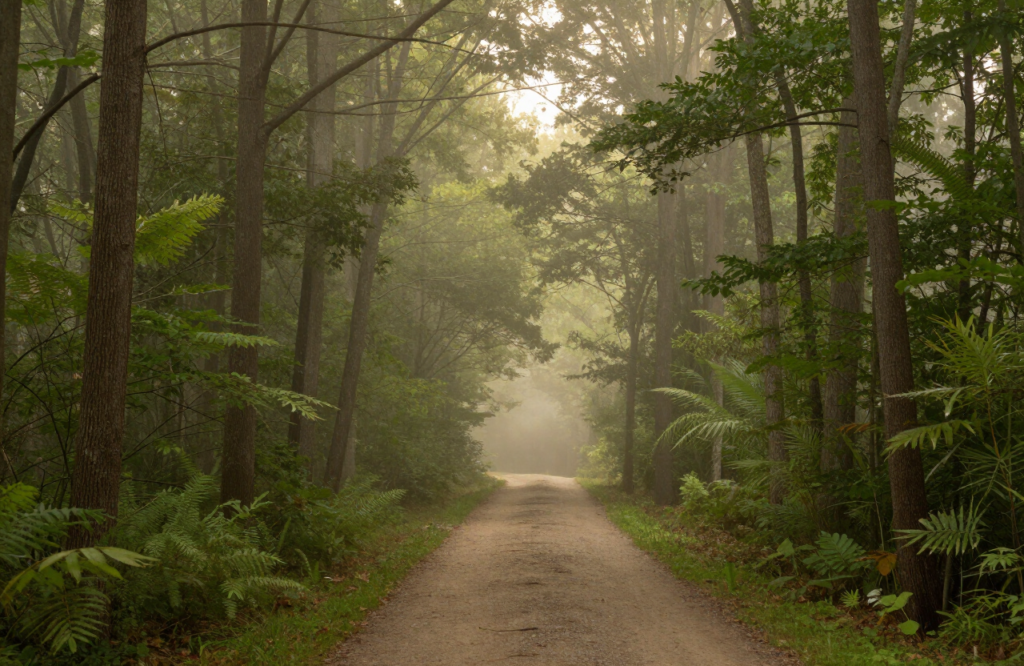 Path through trees in the forest.